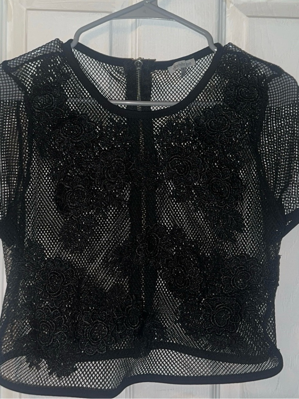 Charlotte Russe Black Floral Mesh Crop Top